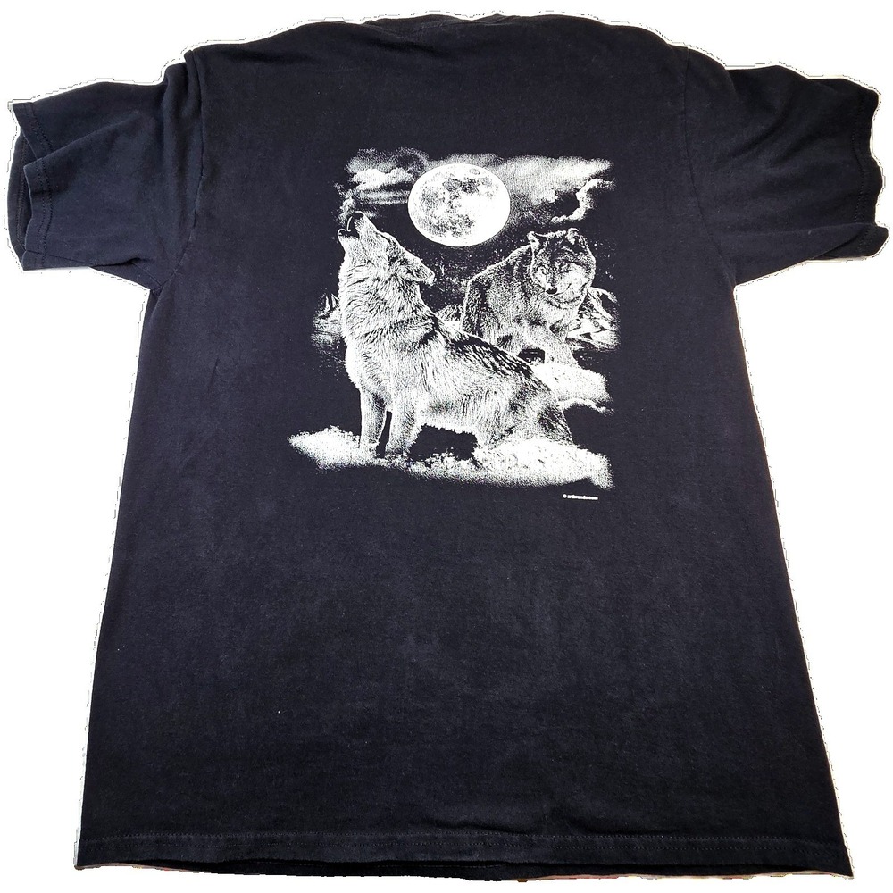 Port & Company Shirt Mens M Vintage Y2K Black Wolves Howling Moon Graphic Tee‎